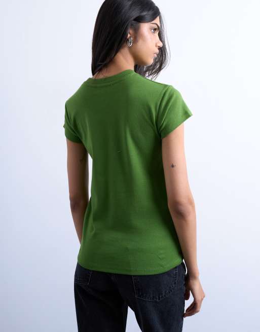 Topshop - Olivengrøn basis-T-shirt, 3 af 4