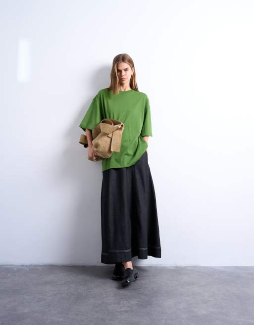 Topshop - Olivengrøn oversized T-shirt med sænkede skuldre, 2 af 4