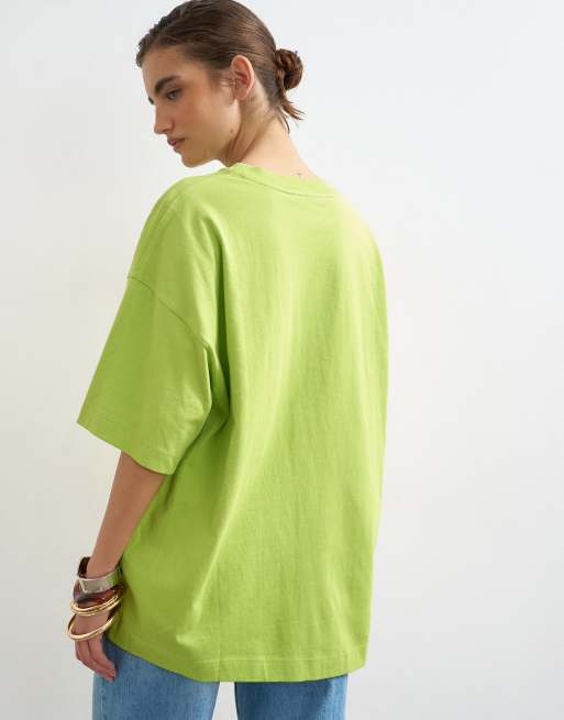Topshop - Olivengrøn oversized T-shirt med sænkede skuldre, 4 af 4
