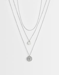 Model wearing Oliver waterproof stainless steel multi layer necklace in silver