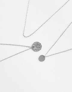 Model wearing Oliver waterproof stainless steel multi layer necklace in silver