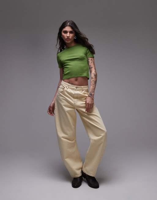Topshop – Olivgrön, krympt, vardaglig t-shirt , 2 av 4