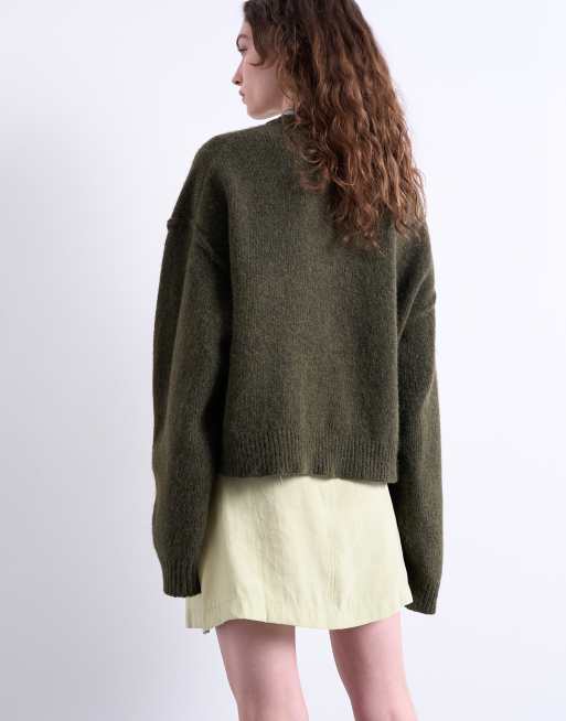 Topshop – Olivgrön, supermjuk minikjol i cuprotyg, 3 av 5