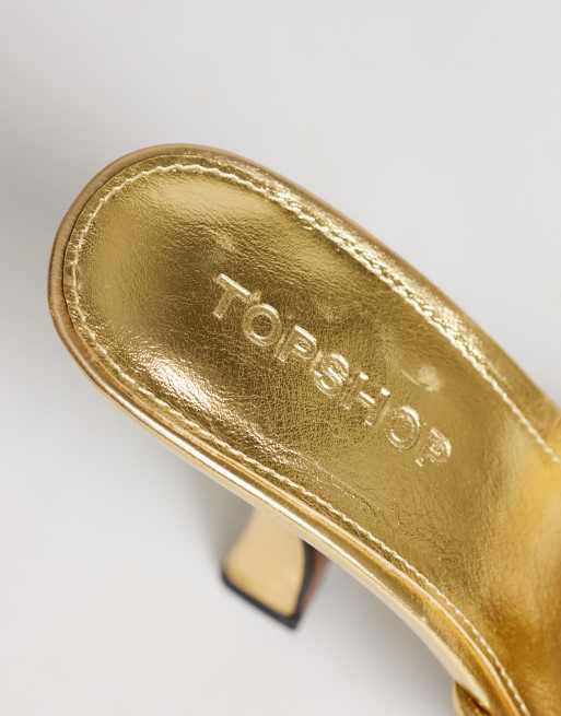 Topshop Olivia Riemchen-Sandalette mit Absatz und Kugeldetail in Gold, 4 von 4