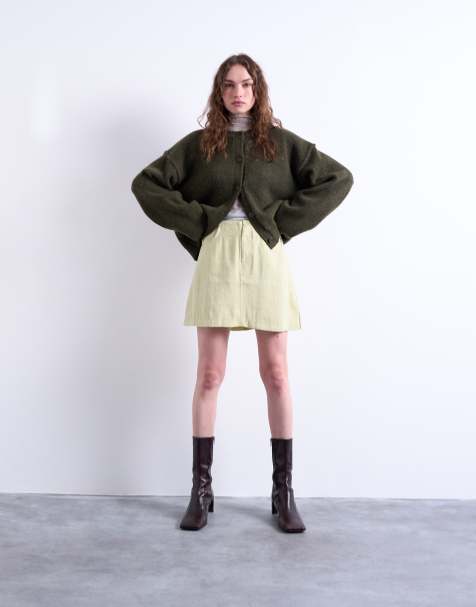 Topshop – Oliwkowa bardzo miękka spódnica midi z materiału cupro - view 1