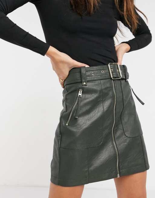 Topshop – Oliwkowa spódnica z imitacji skóry, 3 z 4