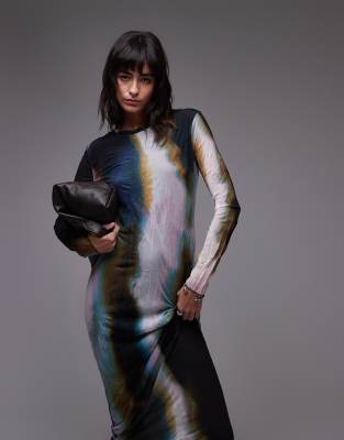 Topshop Topshop ombre long sleeve midaxi dress in multi
