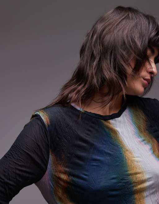 Topshop ombre long sleeve midaxi dress in multi