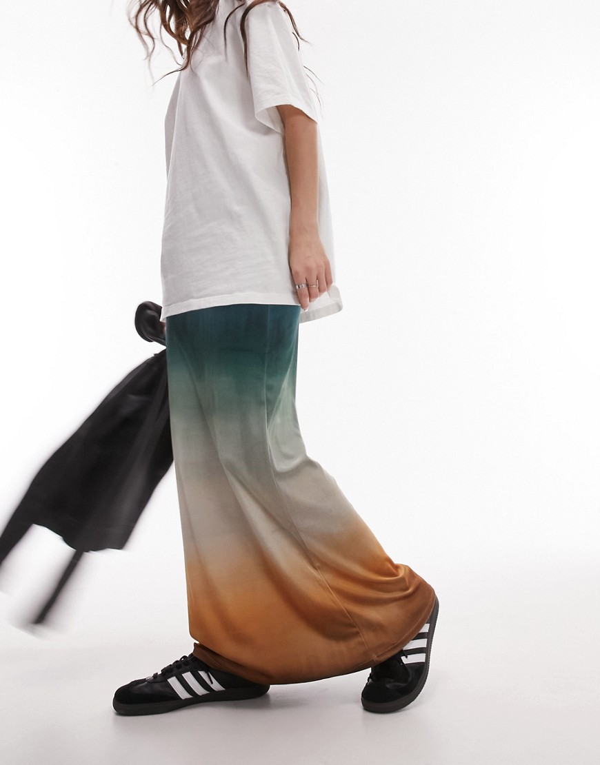 Topshop ombre velvet maxi skirt in multi