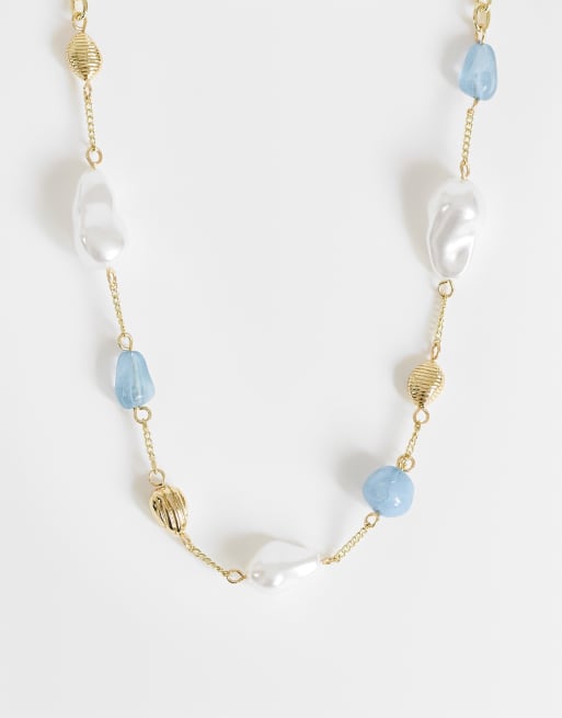 Topshop - Omelia - Collar dorado, azul y con perlas de imitación, 2 de 4