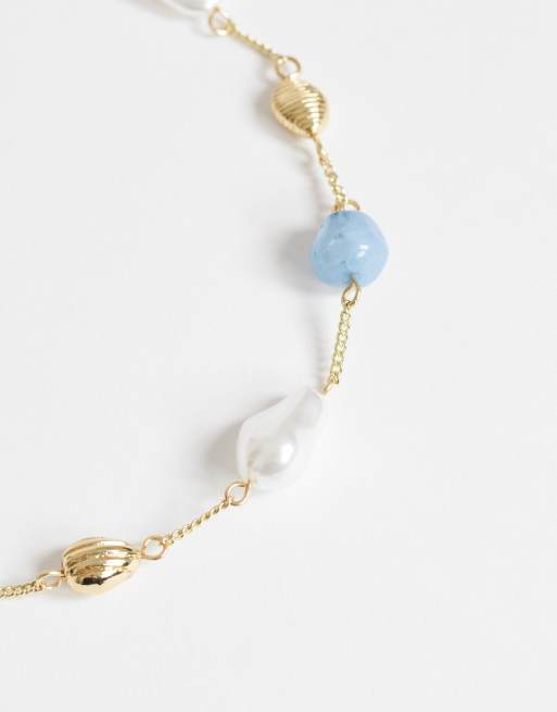 Topshop - Omelia - Collar dorado, azul y con perlas de imitación, 4 de 4