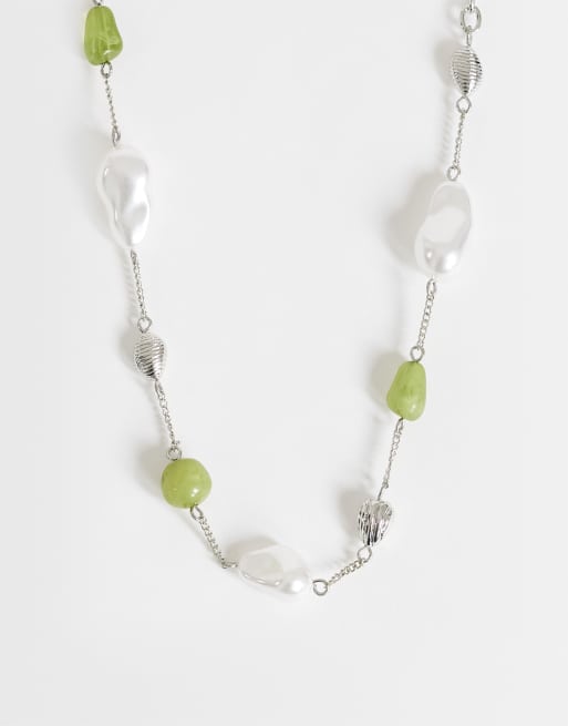 Topshop – Omelia – Halsband med fuskpärlor, silver och grönt, 2 av 4