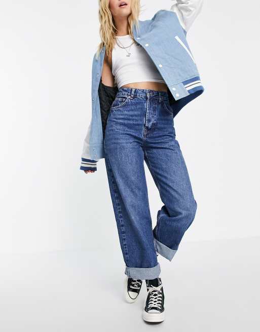 Topshop One – Niebieskie jeansy mom fit o kroju oversize