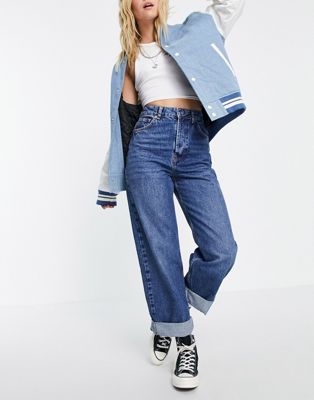 Topshop One oversized Mom jean in mid blue - ASOS Price Checker