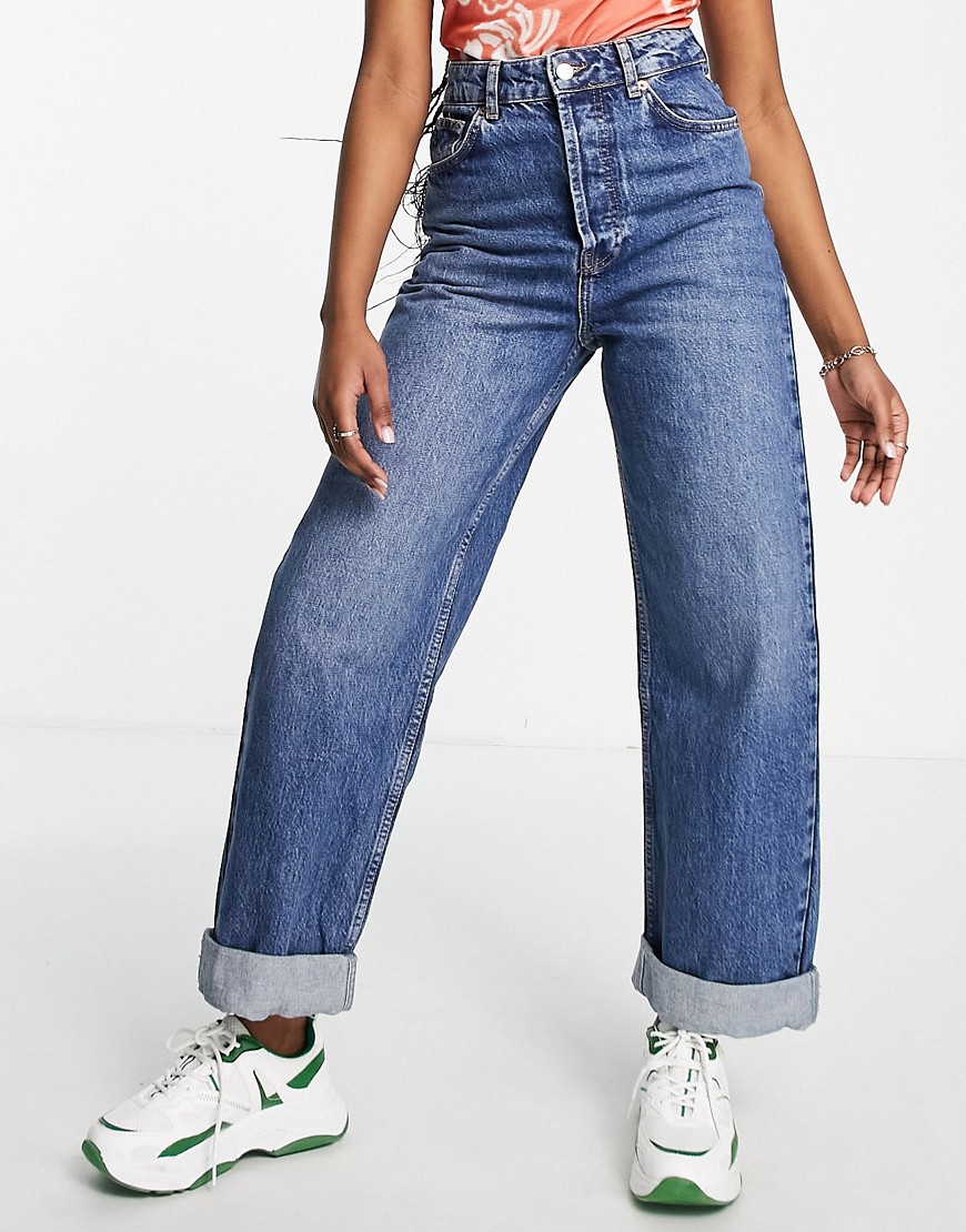 Topshop One oversized Mom jean in mid blue