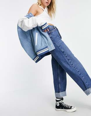 topshop oversized mom jeans in mid wash