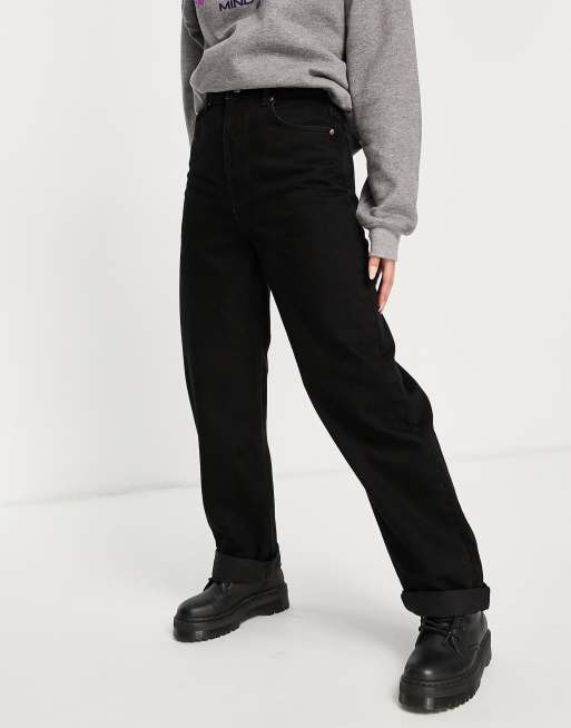 Topshop - One - Oversized Mom-jeans i sort vask