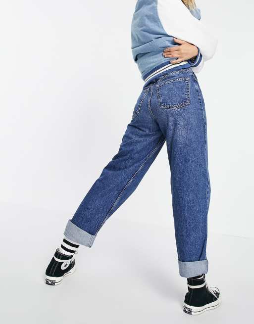 Topshop One oversized mom jeans in mid blue | ASOS