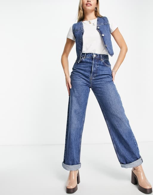 Topshop One oversized mom jeans in mid blue
