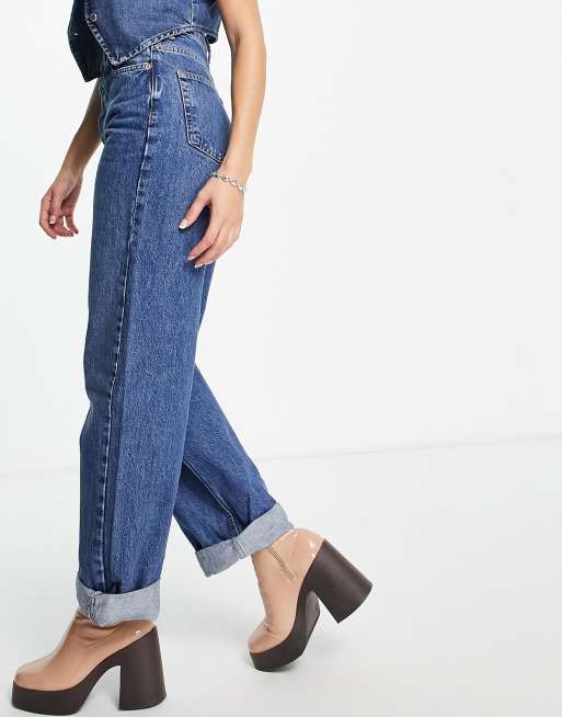Topshop - One - Oversized mom jeans in middenblauw, 4 van 4