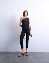 Topshop one shoulder cape detail top in black