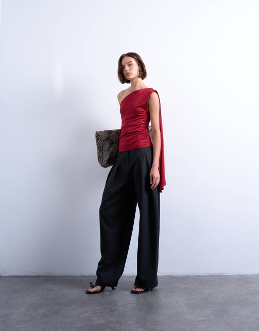 Topshop one shoulder cape detail top in red, 2 of 4