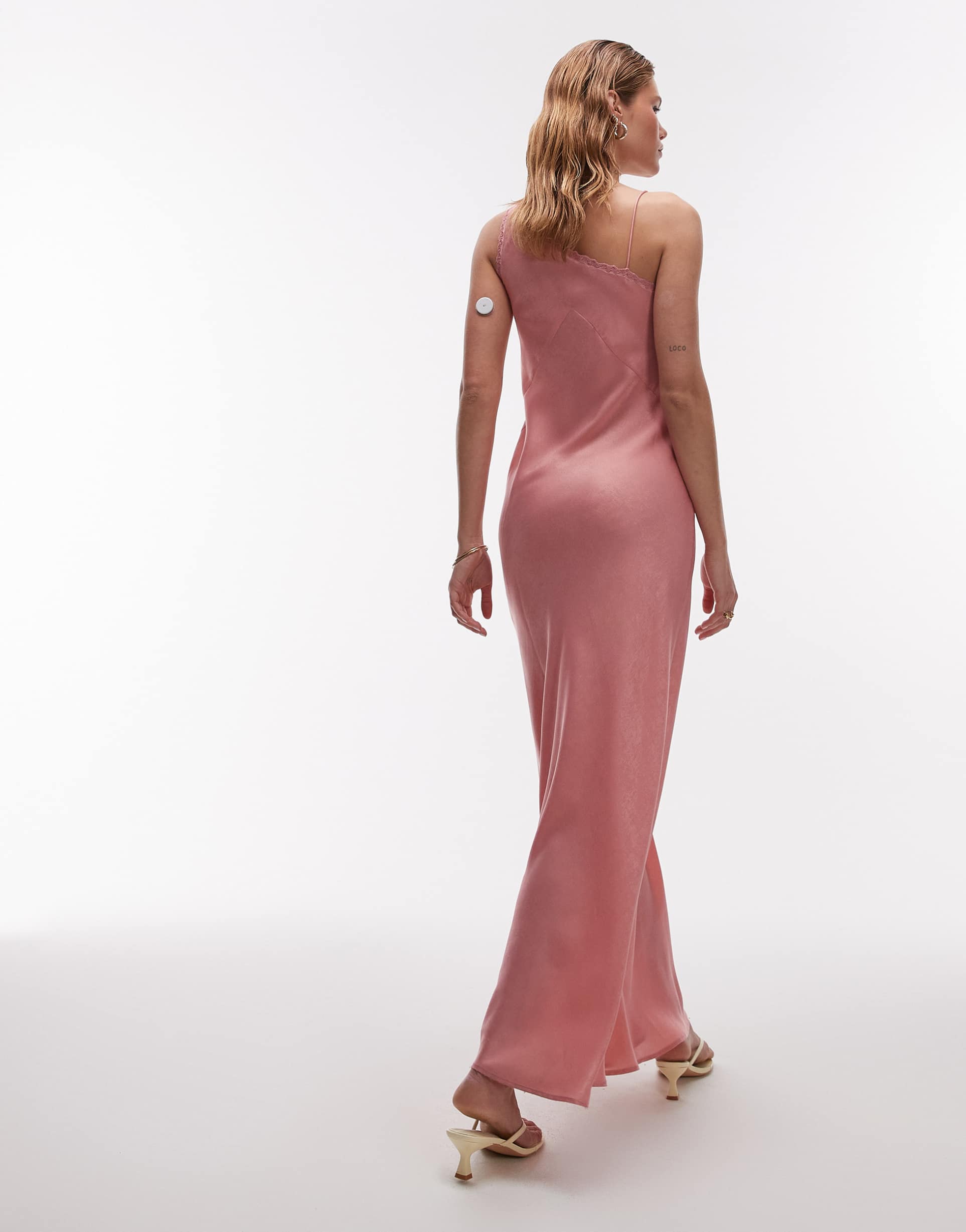 topshop one shoulder cutwork lace detail maxi dress in pink
