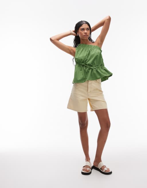 Topshop one shoulder gathered detail top in green, 3 of 4