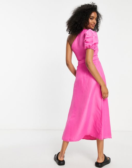 Pink one shoulder midi 2024 dress