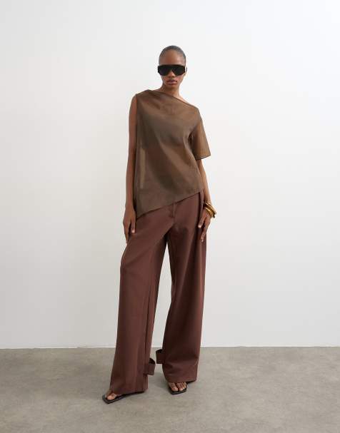 Haut Topshop Femme Taille 6 – Col V Boutonné – Manches Courtes – Beige