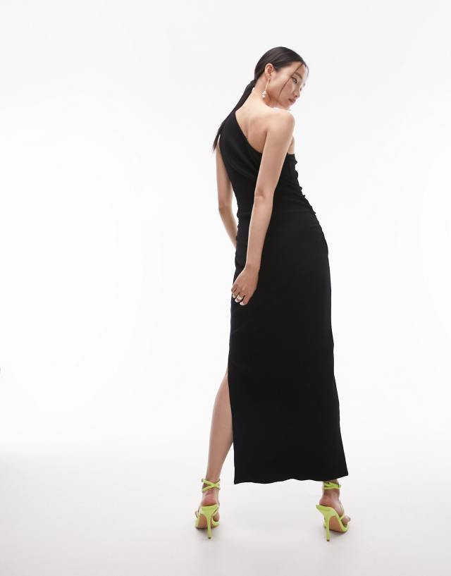 Topshop - one shoulder rib jersey midi dress in black