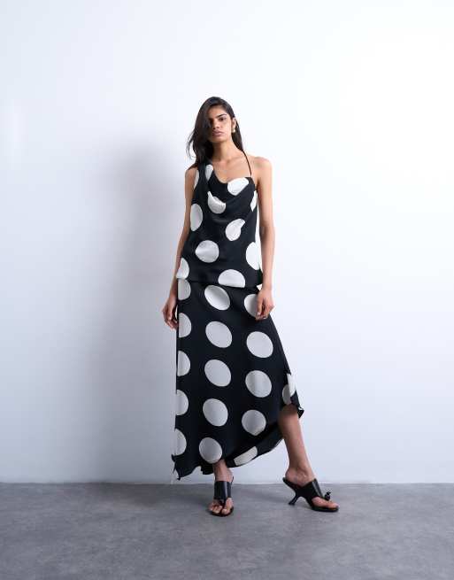 Topshop one shoulder satin top in large mono spot - part of a set, 2 of 4