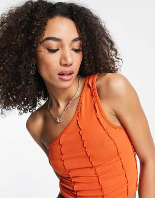Topshop one shoulder seamed top in orange ASOS