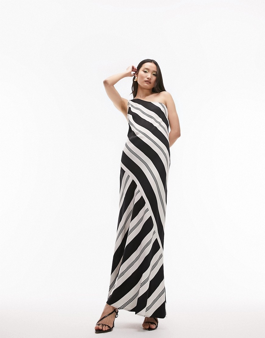 Topshop one shoulder stripe print maxi dress-Multi