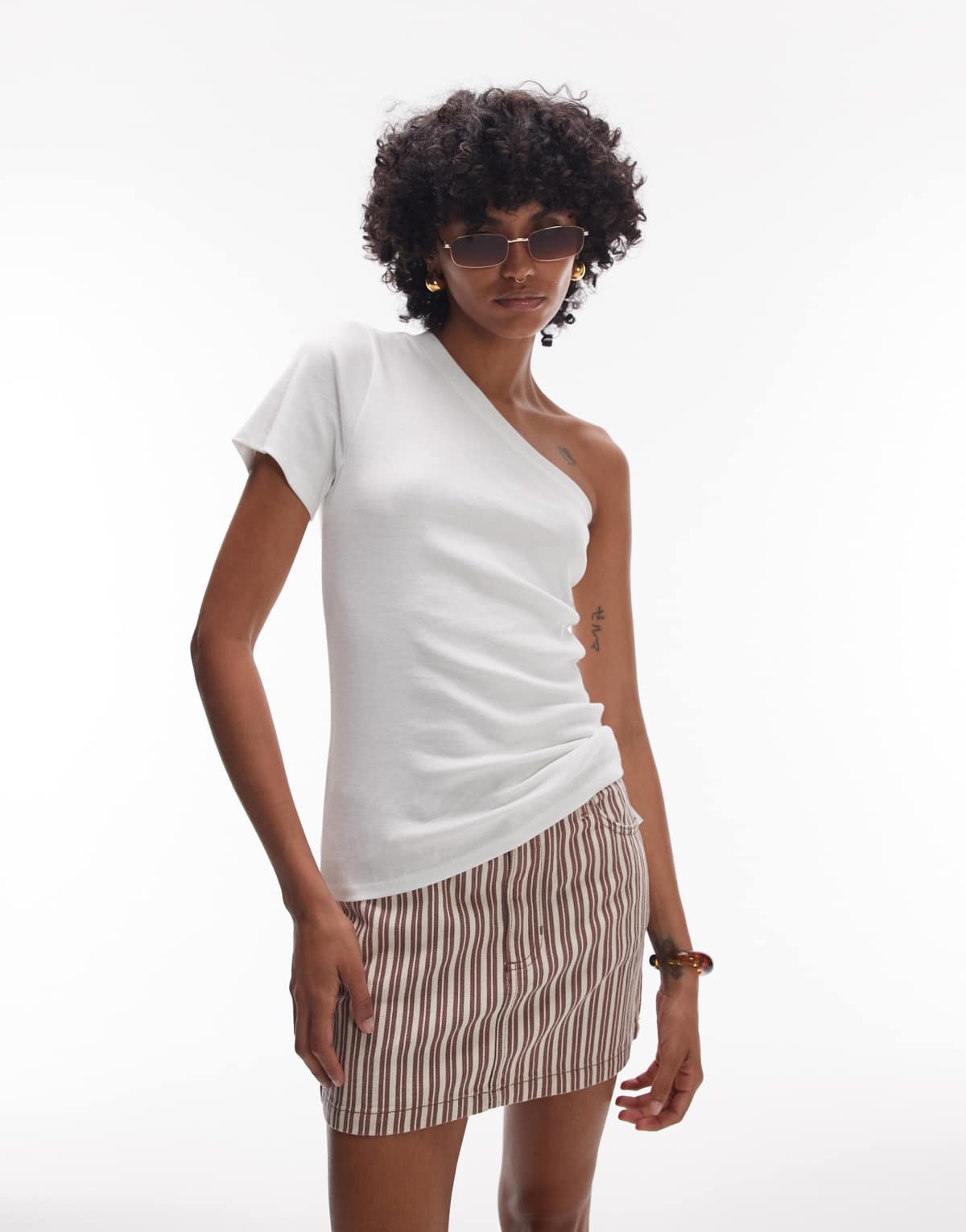 Topshop one shoulder tee in white