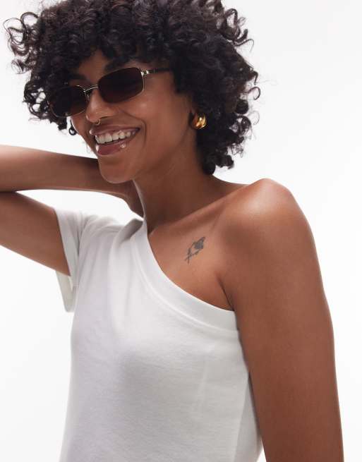 Topshop one shoulder tee in white