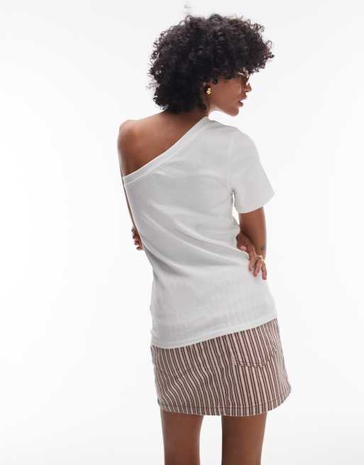 Topshop one shoulder tee in white