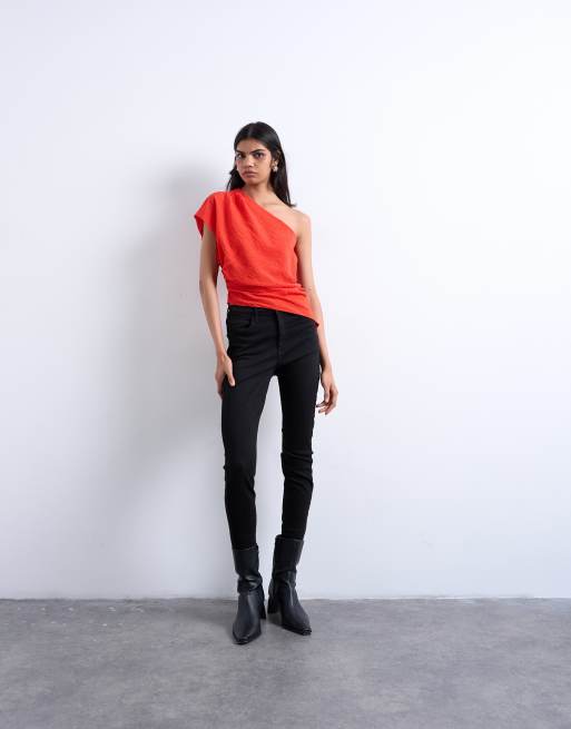 Topshop one shoulder top in red, 2 of 4