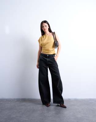 Topshop One-shoulder Top In Brown