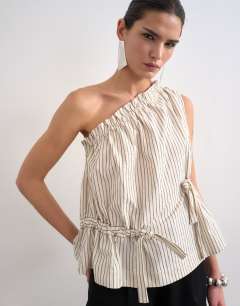 One shoulder woven stripe top in mono