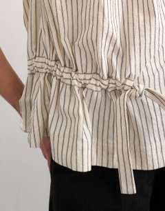 Model wearing One shoulder woven stripe top in mono