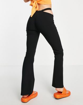 Topshop one side cut out bengaline flared pants in black
