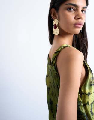 One sleeve twist strap satin maxi dress in green floral | Topshop