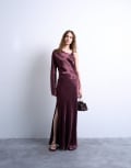 [Topshop] Topshop one-sleeve twist strap satin maxi dress in port royale-Red 8 Burgundy