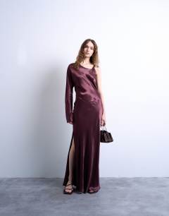 One sleeve twist strap satin maxi dress in port royale