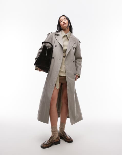Topshop - Ongevoerde trenchcoat van nylon met lange pasvorm in grijs - view 1