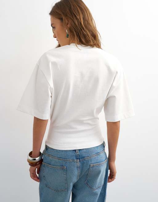 Topshop - Open Archive - T-shirt bianca con vita strutturata e grafica, 3 di 4