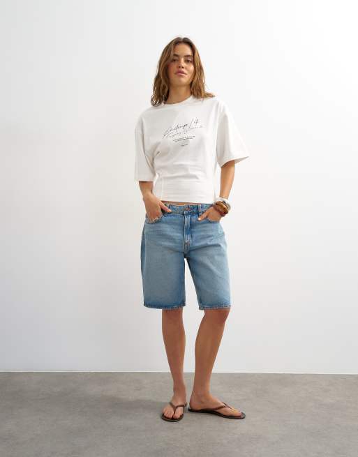 Topshop - Open Archive - T-shirt bianca con vita strutturata e grafica, 4 di 4