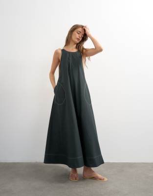 Topshop Open Back Buckle Strap Chuck On Maxi Dress In Black
