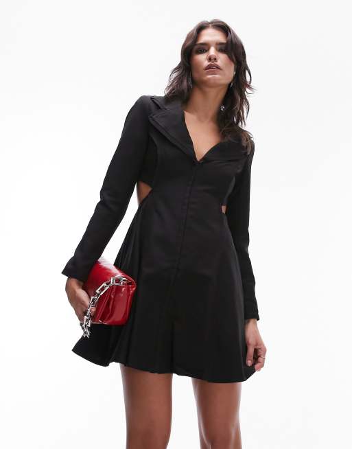 Topshop pleated blazer dress in black